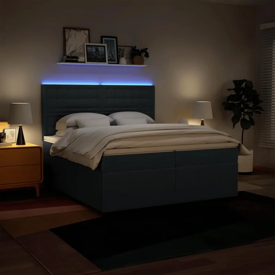 Sommier à lattes de lit avec matelas Bleu 200x200 cm Tissu - 4