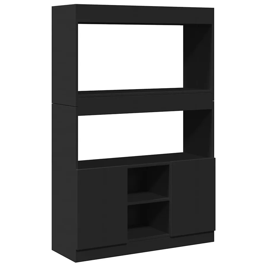 Buffet haut noir 92x33x140 cm bois d'ingénierie - 2