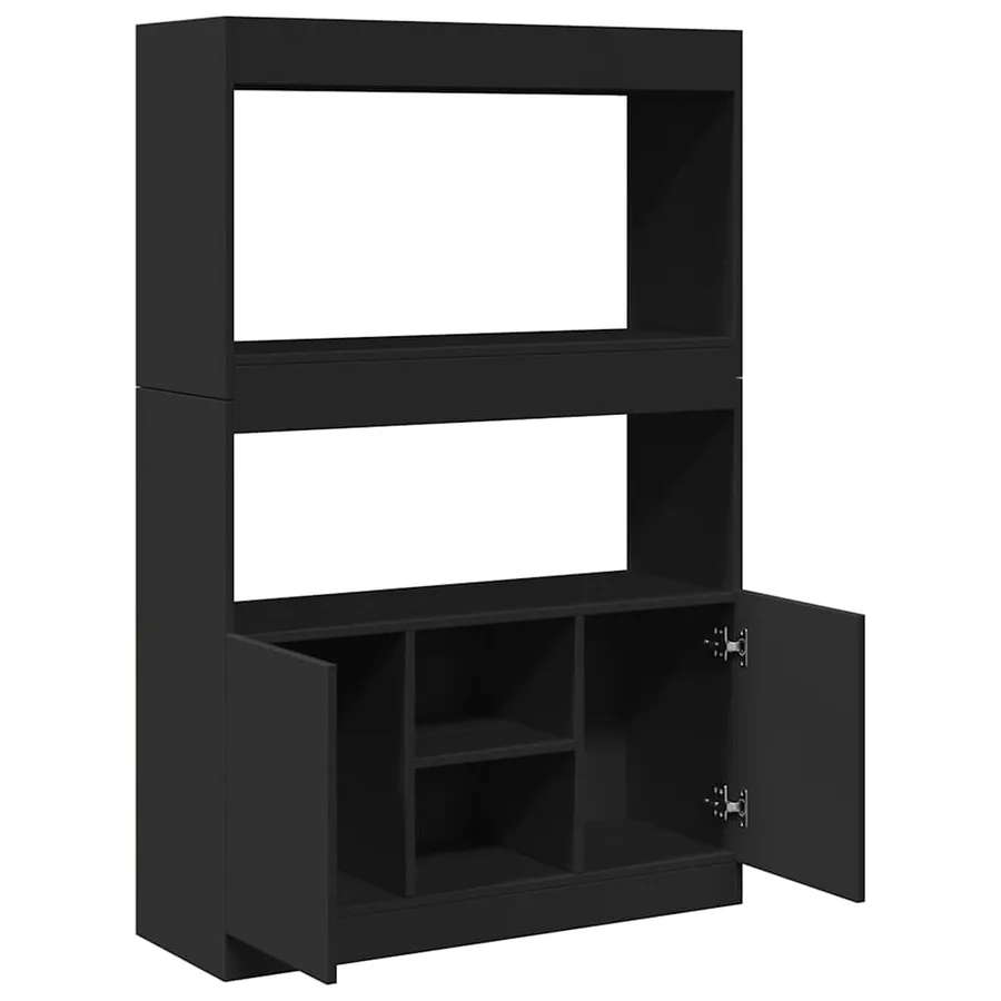 Buffet haut noir 92x33x140 cm bois d'ingénierie - 8