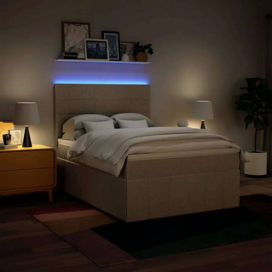 Sommier à lattes de lit avec matelas Crème 140x200 cm Tissu - 4