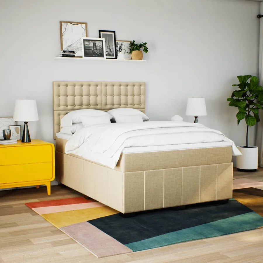Sommier à lattes de lit avec matelas Crème 140x200 cm Tissu - 3