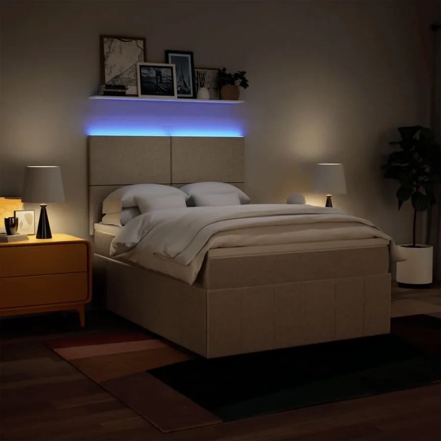 Sommier à lattes de lit avec matelas Crème 140x200 cm Tissu - 4