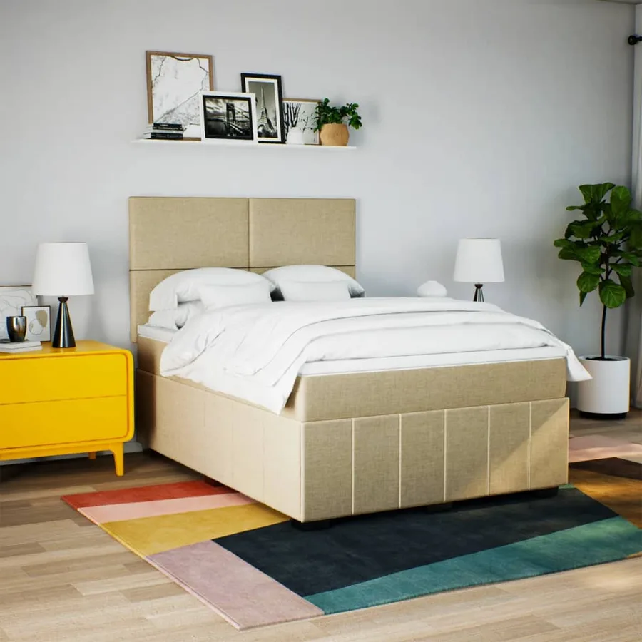 Sommier à lattes de lit avec matelas Crème 140x200 cm Tissu - 5
