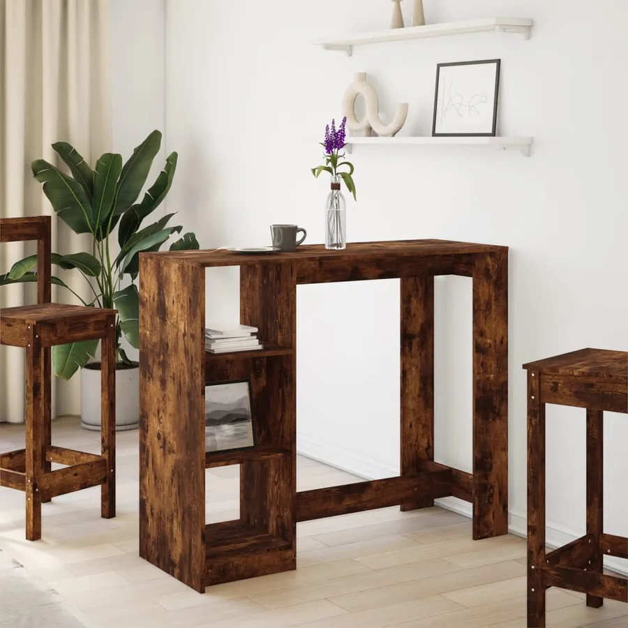 Table de bar avec étagère chêne fumé bois d'ingénierie - 3
