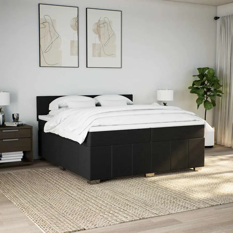 Sommier à lattes de lit avec matelas Noir 200x200 cm Tissu - 4