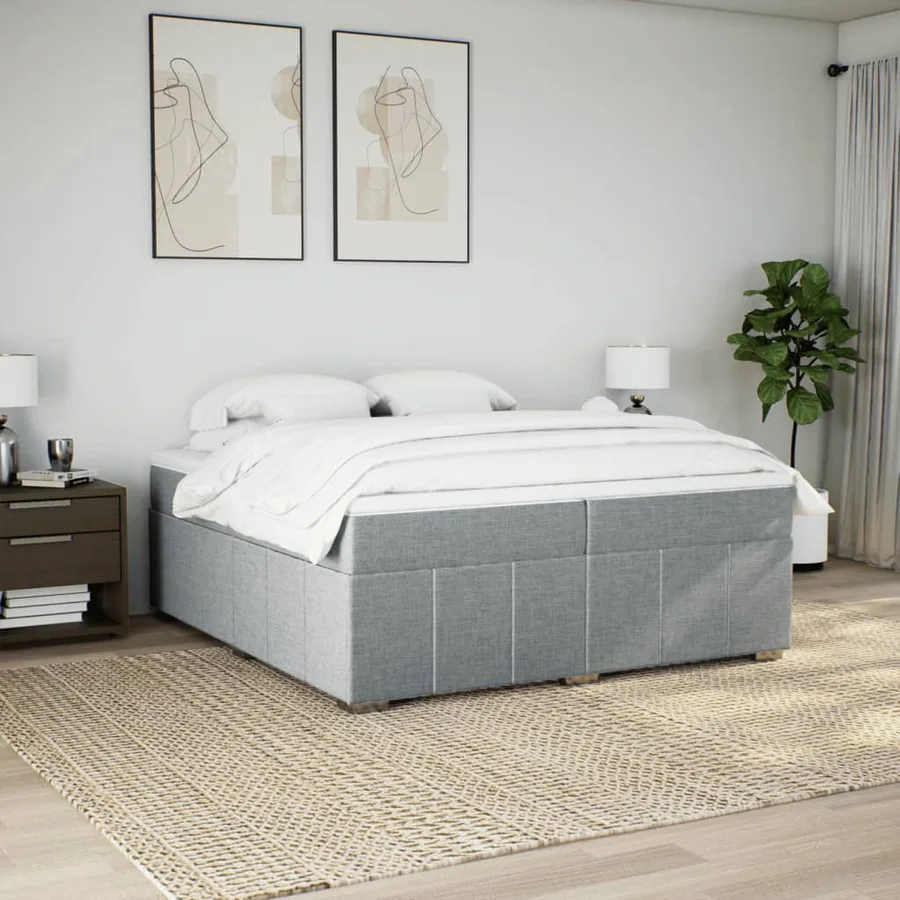 Sommier à lattes de lit avec matelas Gris clair 200x200cm Tissu - 3