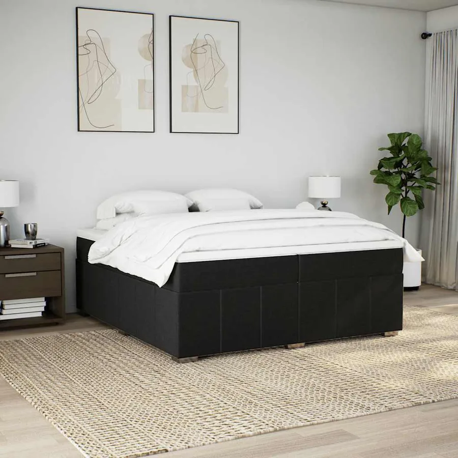 Sommier à lattes de lit avec matelas Noir 200x200 cm Tissu - 3