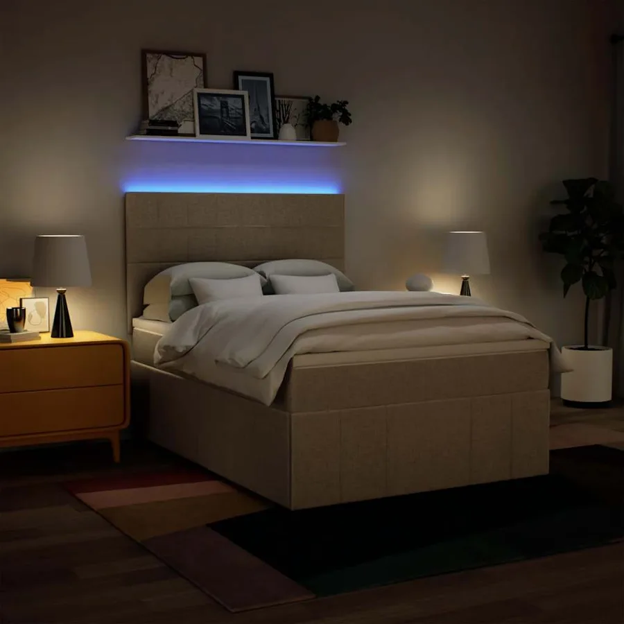 Sommier à lattes de lit avec matelas Crème 140x190 cm Tissu - 4