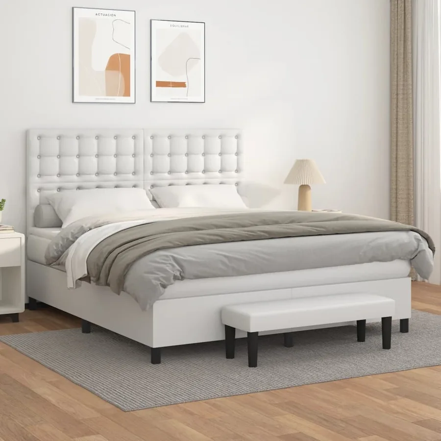 Sommier à lattes de lit avec matelas Blanc 160x200cm Similicuir