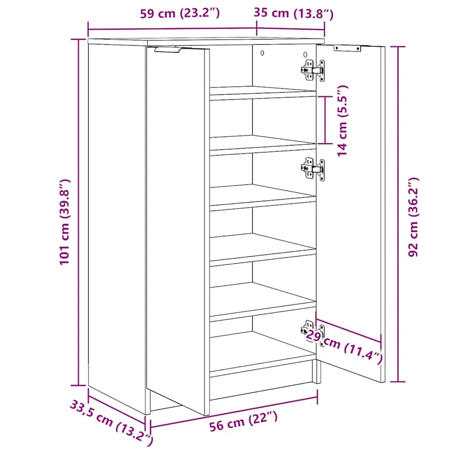 Armoire à chaussures vieux bois 59x35x100,5cm bois d'ingénierie - 10