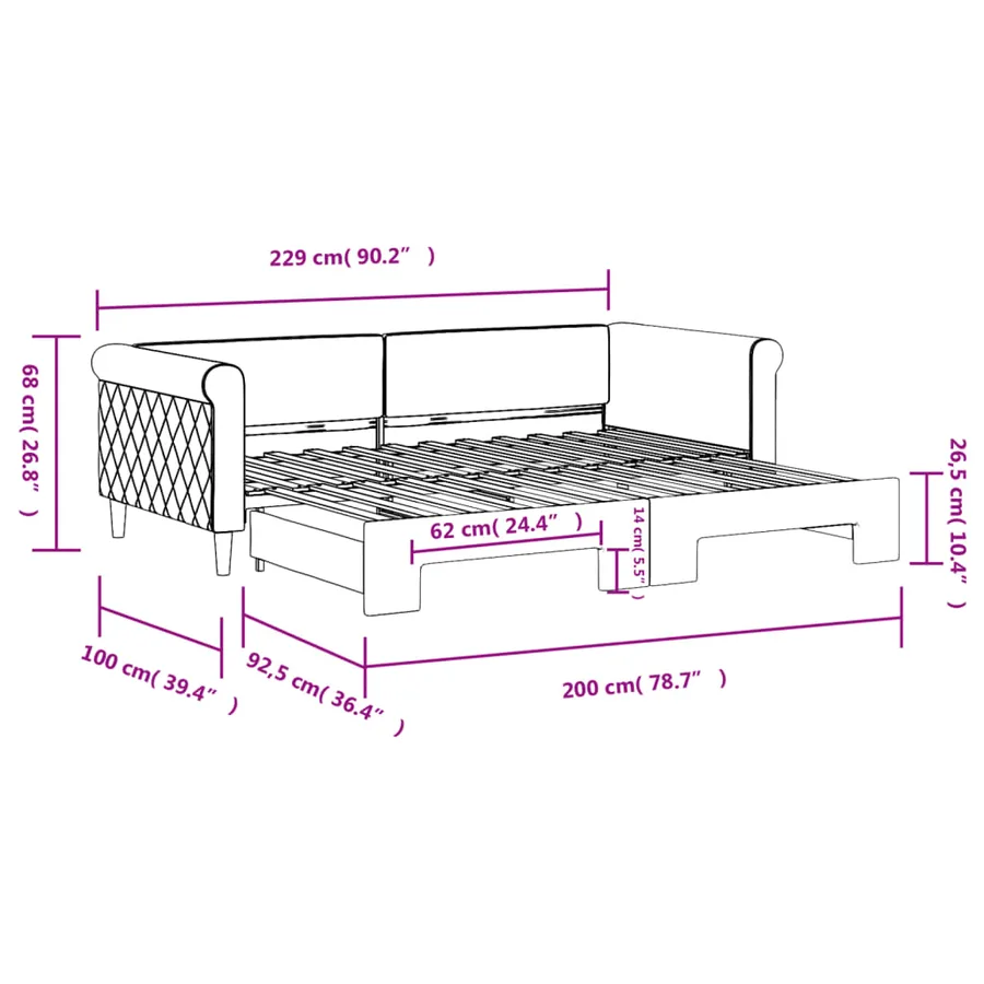 Lit de jour avec gigogne sans matelas gris foncé 90x200 cm - 11