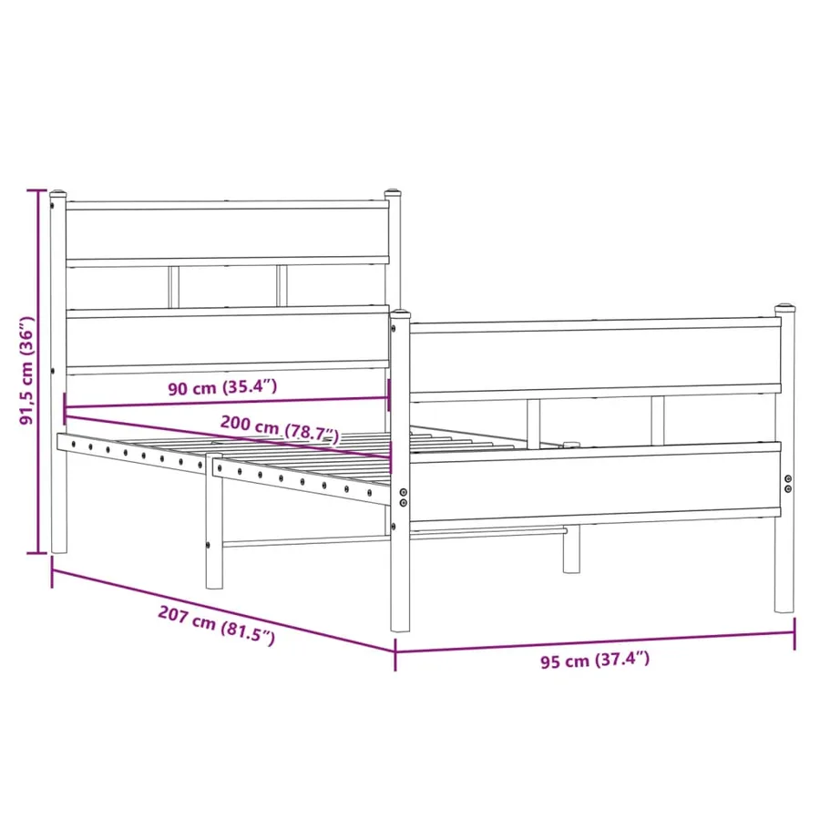 Cadre de lit en métal sans matelas chêne sonoma 90x200 cm - 9