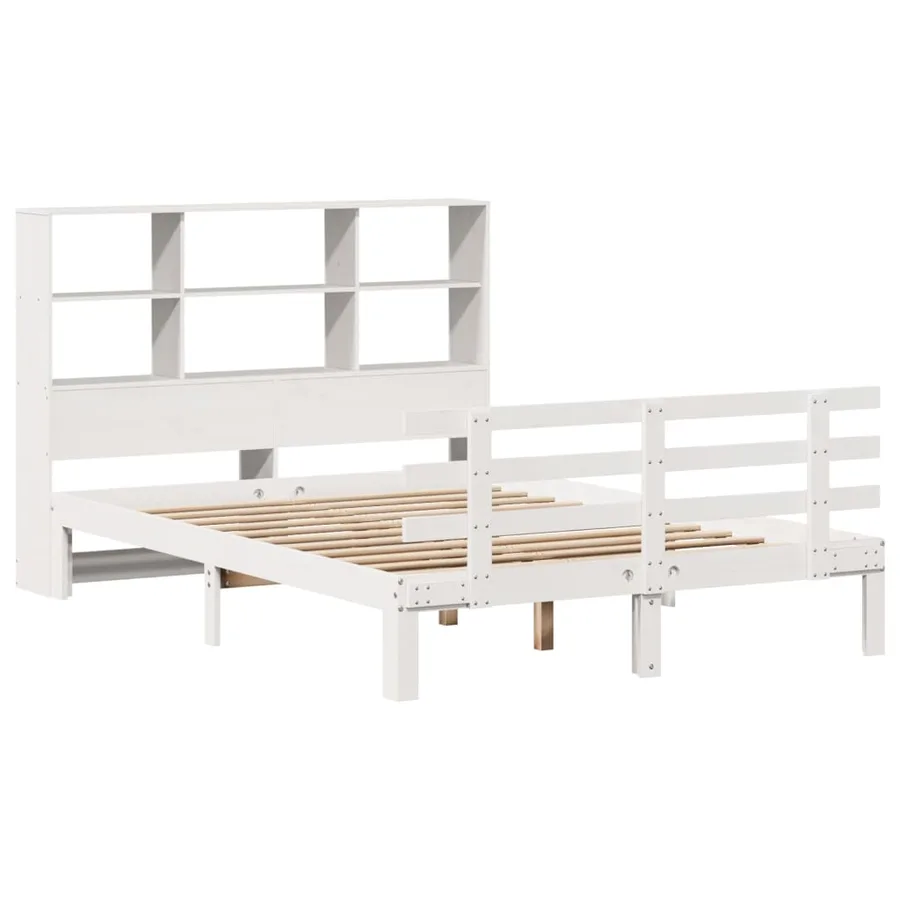 Lit bibliothèque sans matelas blanc 140x200 cm bois pin massif - 3