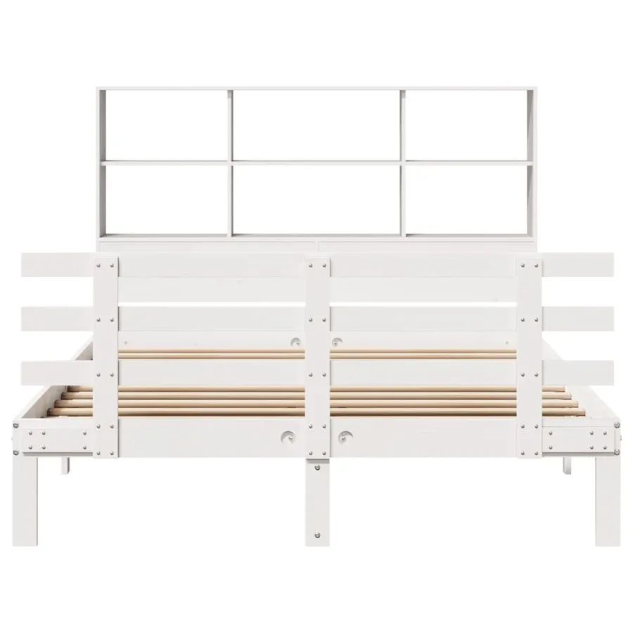 Lit bibliothèque sans matelas blanc 140x200 cm bois pin massif - 4