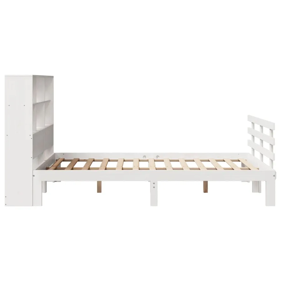 Lit bibliothèque sans matelas blanc 140x200 cm bois pin massif - 5