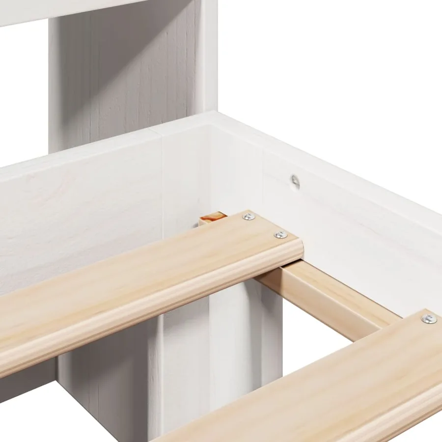 Lit bibliothèque sans matelas blanc 140x200 cm bois pin massif - 9