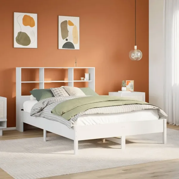 Lit bibliothèque sans matelas blanc 140x190 cm bois pin massif