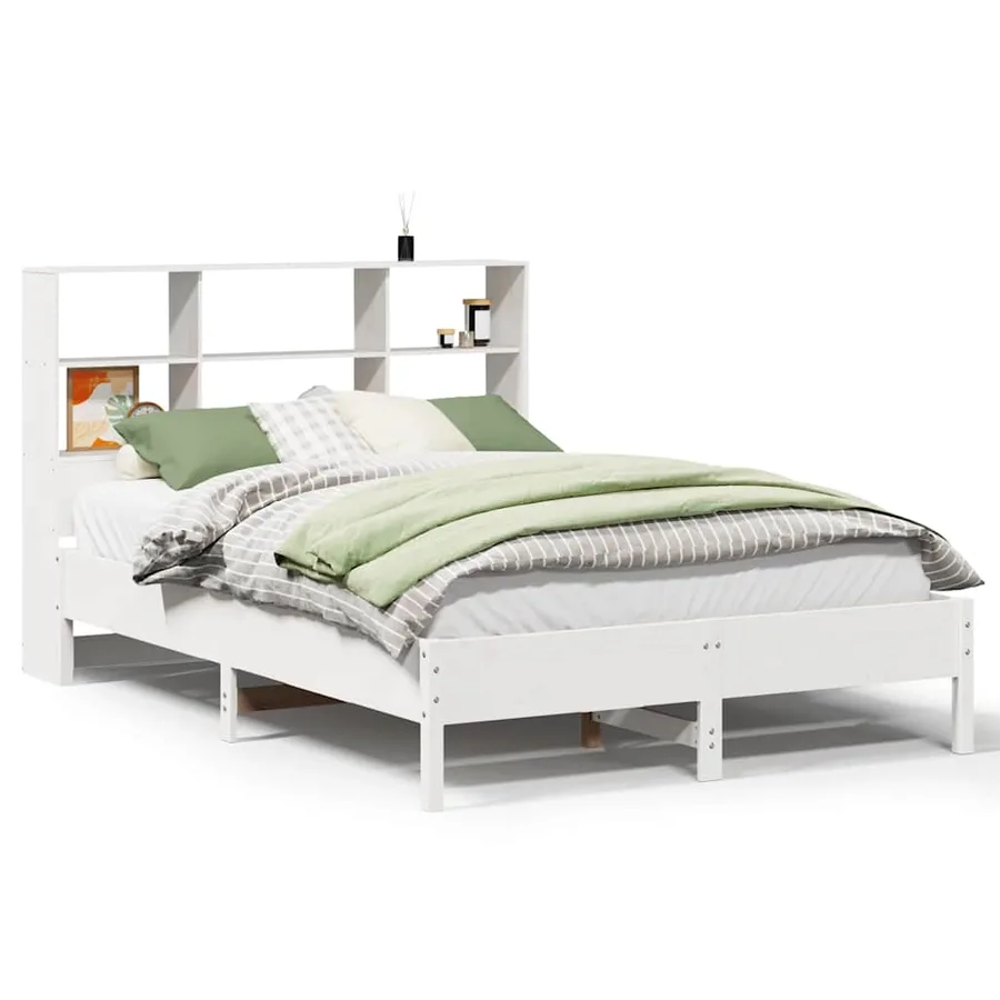 Lit bibliothèque sans matelas blanc 140x190 cm bois pin massif - 2