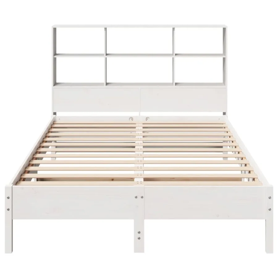 Lit bibliothèque sans matelas blanc 140x190 cm bois pin massif - 4
