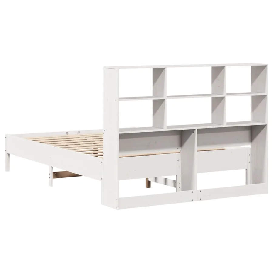 Lit bibliothèque sans matelas blanc 140x190 cm bois pin massif - 6
