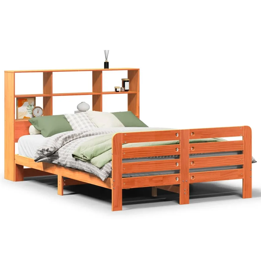 Cadre de lit sans matelas cire marron 135x190cm bois pin massif - 2