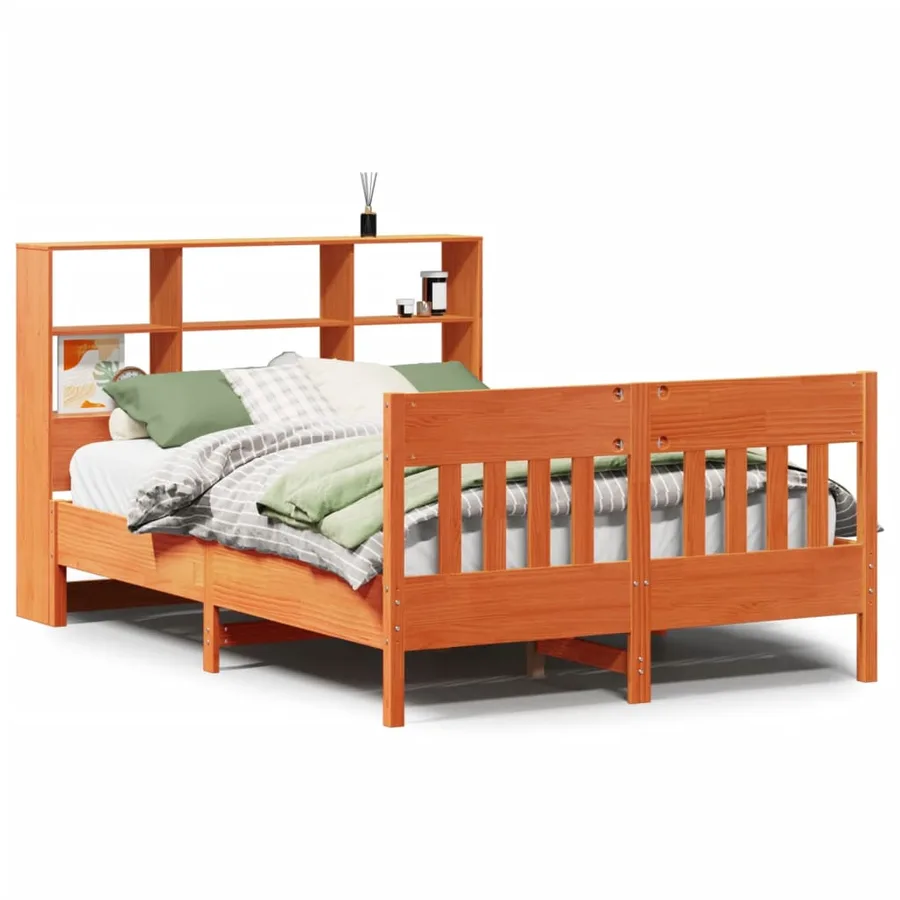 Cadre de lit sans matelas cire marron 135x190cm bois pin massif - 2
