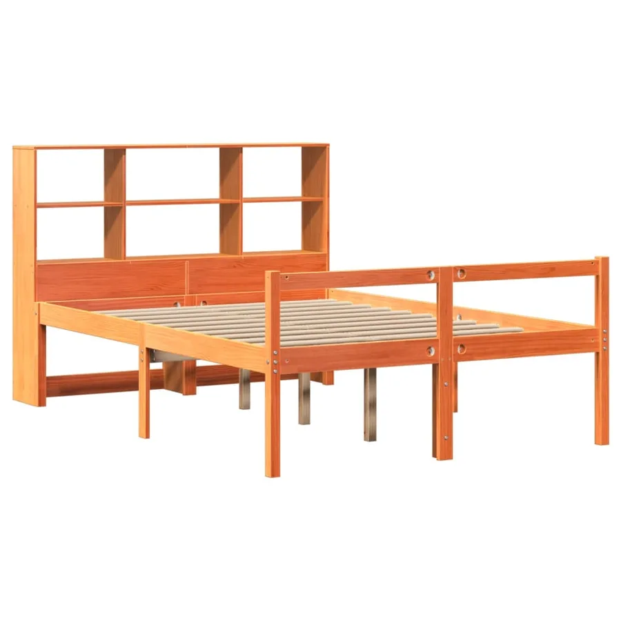 Lit bibliothèque sans matelas cire marron 135x190cm bois massif - 3
