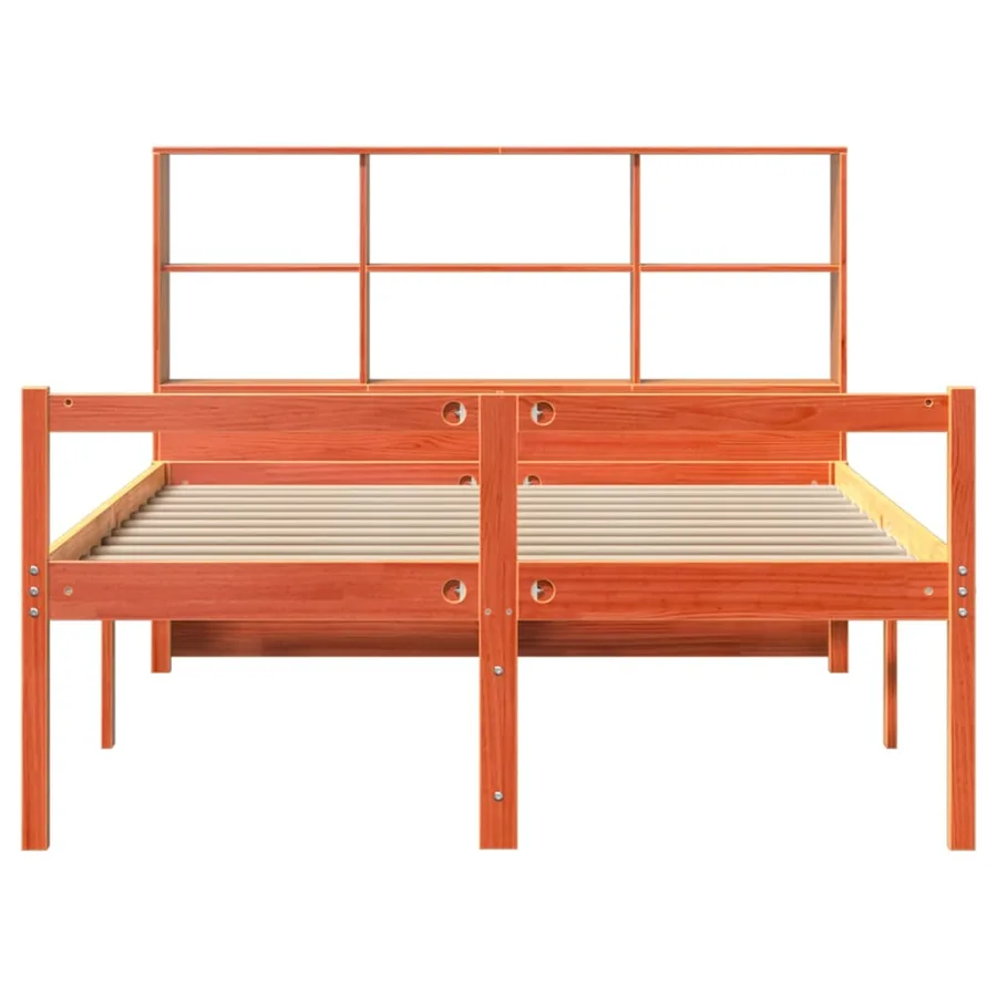 Lit bibliothèque sans matelas cire marron 135x190cm bois massif - 4