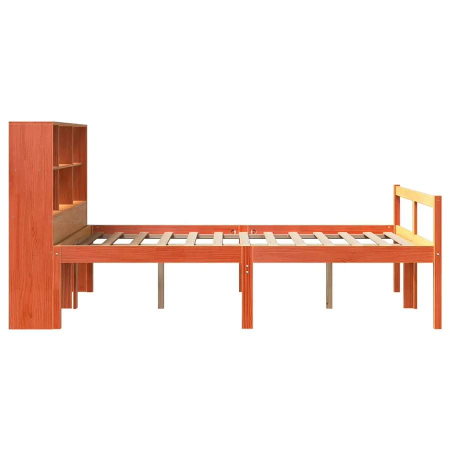 Lit bibliothèque sans matelas cire marron 135x190cm bois massif - 5
