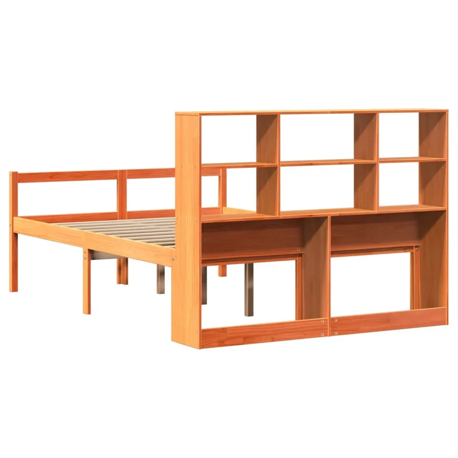 Lit bibliothèque sans matelas cire marron 135x190cm bois massif - 6