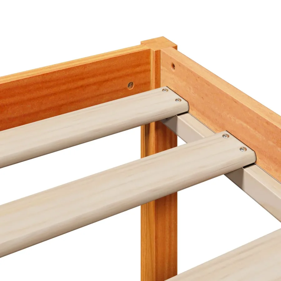 Lit bibliothèque sans matelas cire marron 135x190cm bois massif - 9