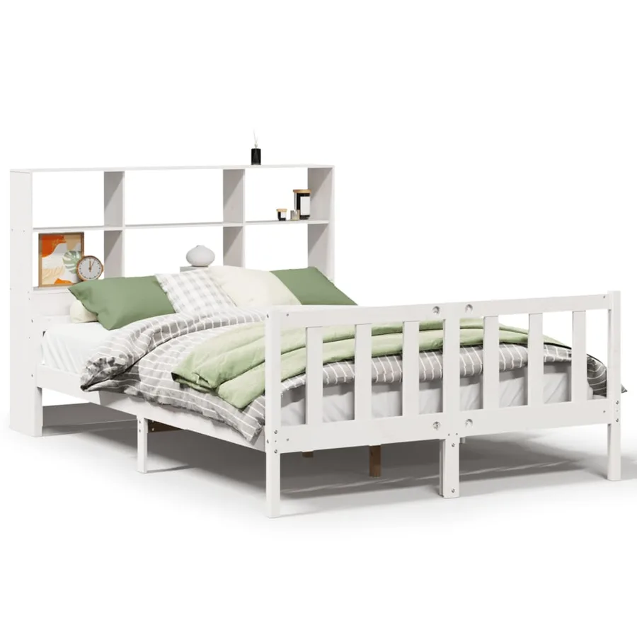 Lit bibliothèque sans matelas blanc 160x200 cm bois pin massif - 2