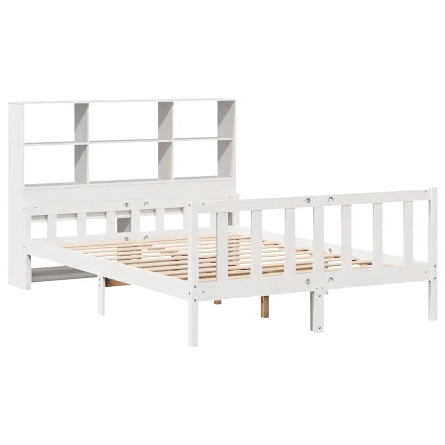 Lit bibliothèque sans matelas blanc 160x200 cm bois pin massif - 3