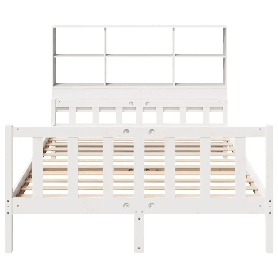 Lit bibliothèque sans matelas blanc 160x200 cm bois pin massif - 4