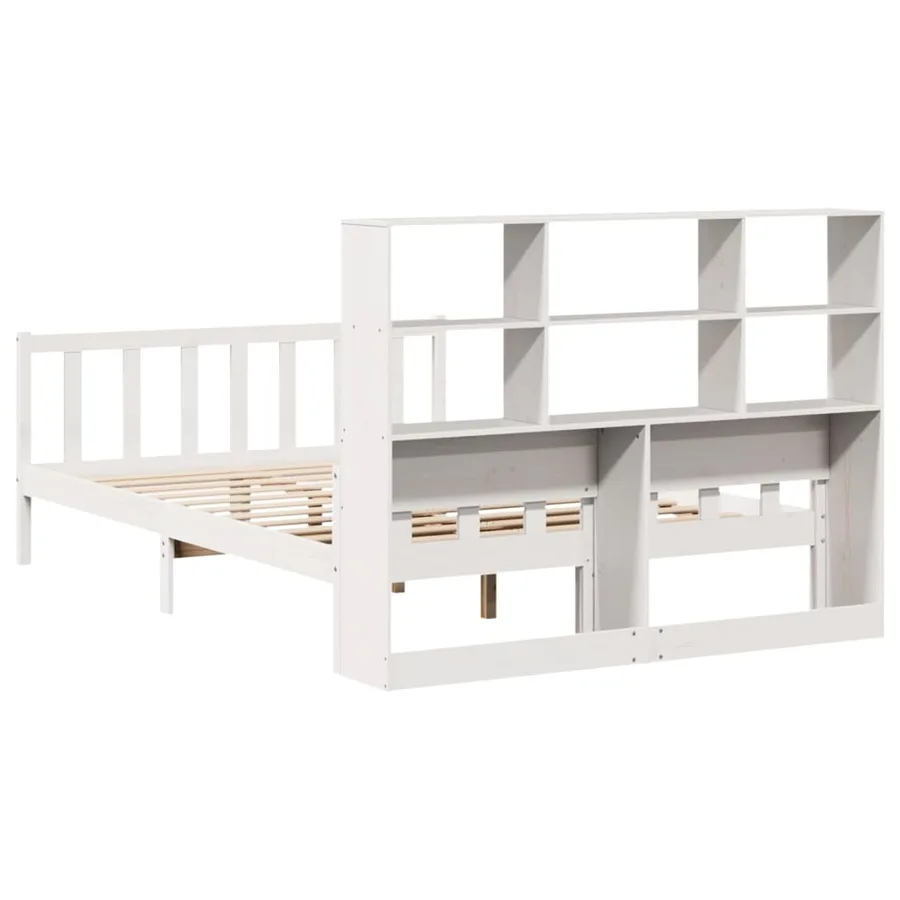 Lit bibliothèque sans matelas blanc 160x200 cm bois pin massif - 6