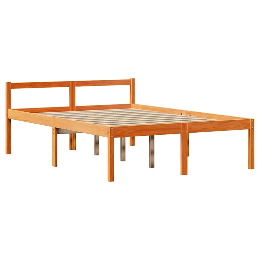 Lit bibliothèque sans matelas cire marron 140x200cm bois massif - 8