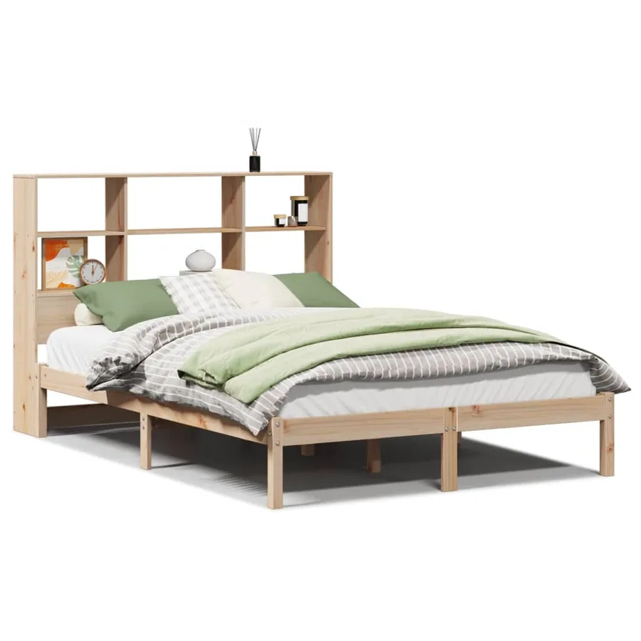 Lit bibliothèque sans matelas 140x200 cm bois massif de pin - 2