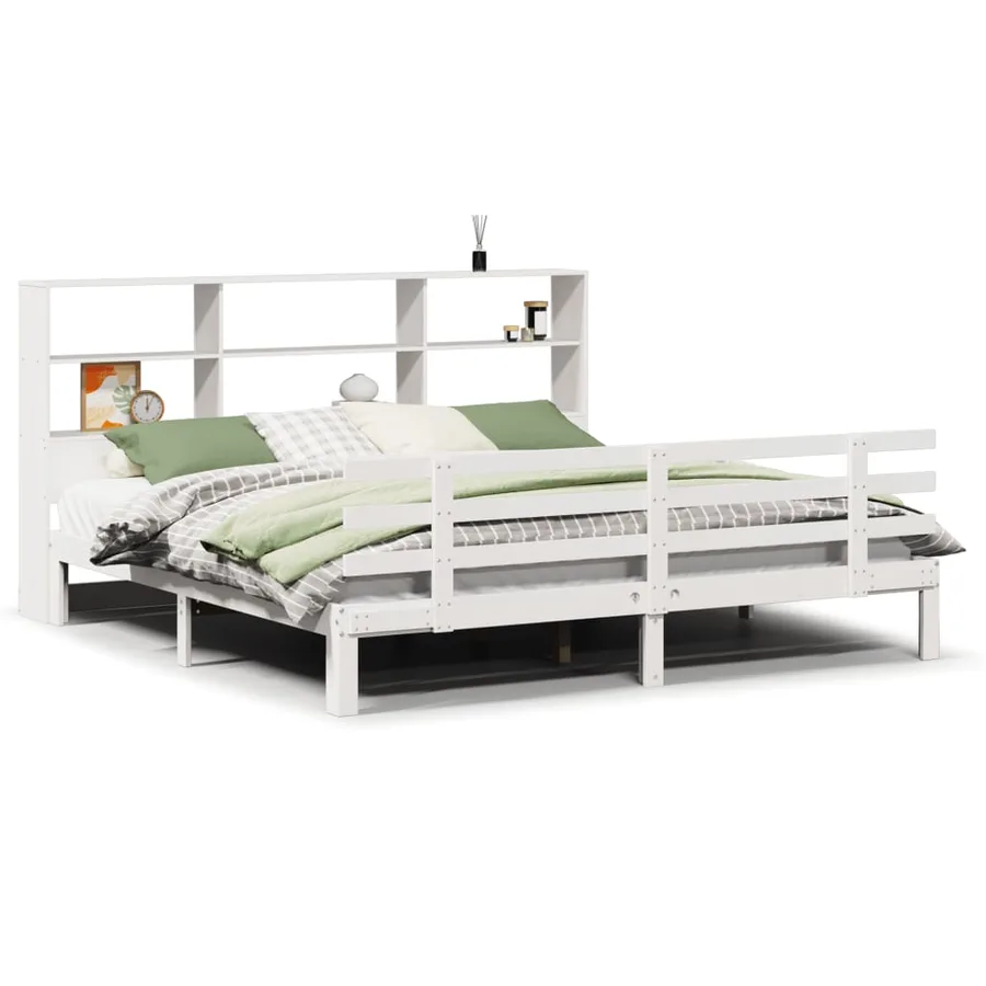Lit bibliothèque sans matelas blanc 180x200 cm bois pin massif - 2