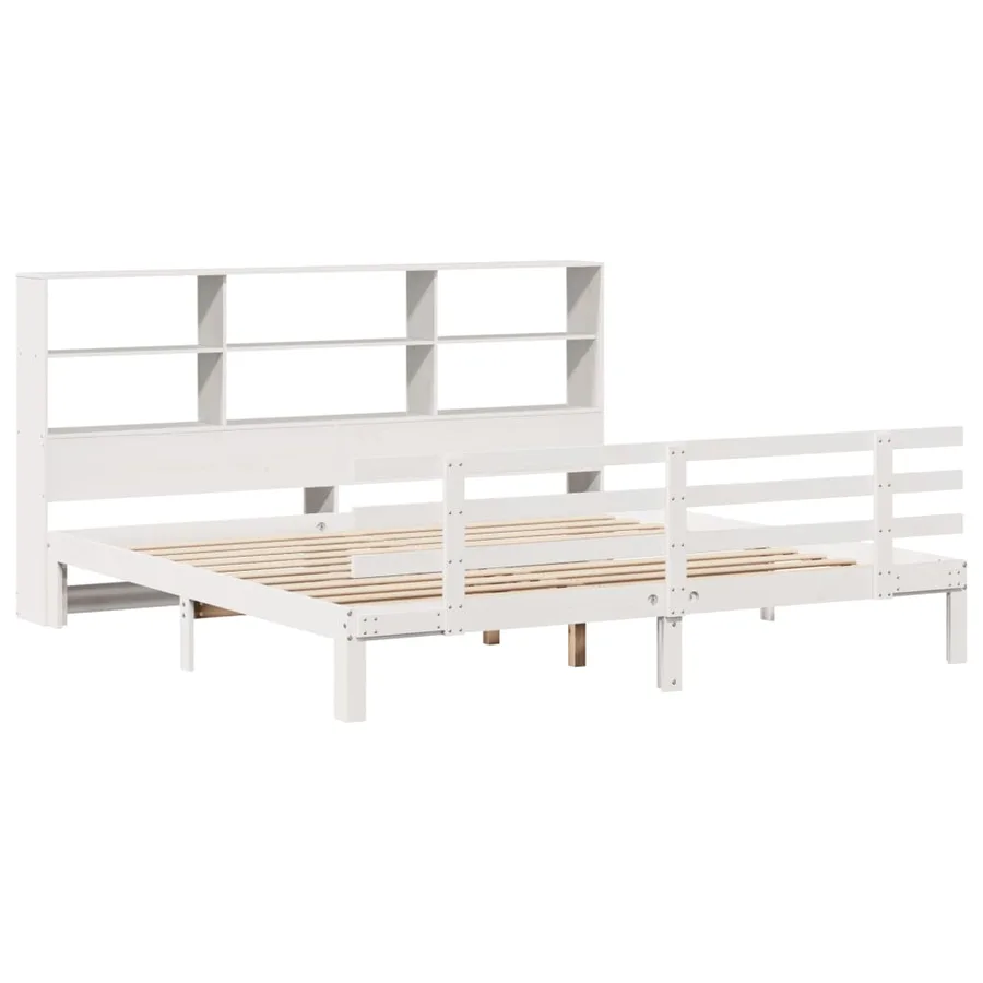 Lit bibliothèque sans matelas blanc 180x200 cm bois pin massif - 3