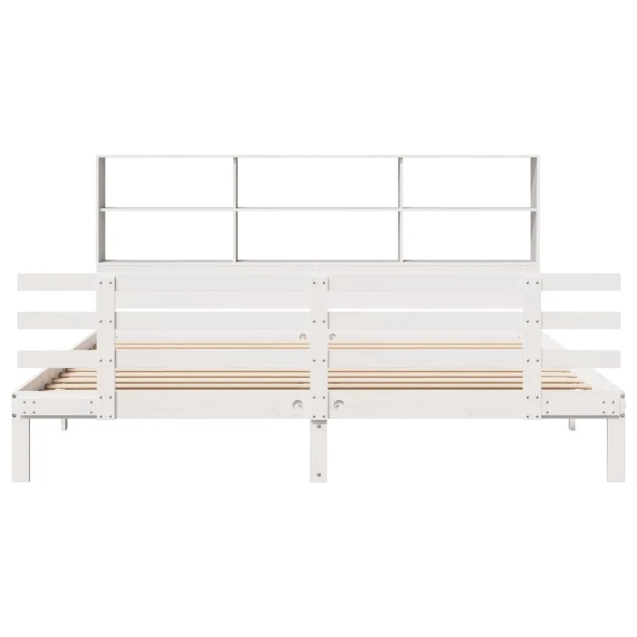 Lit bibliothèque sans matelas blanc 180x200 cm bois pin massif - 4