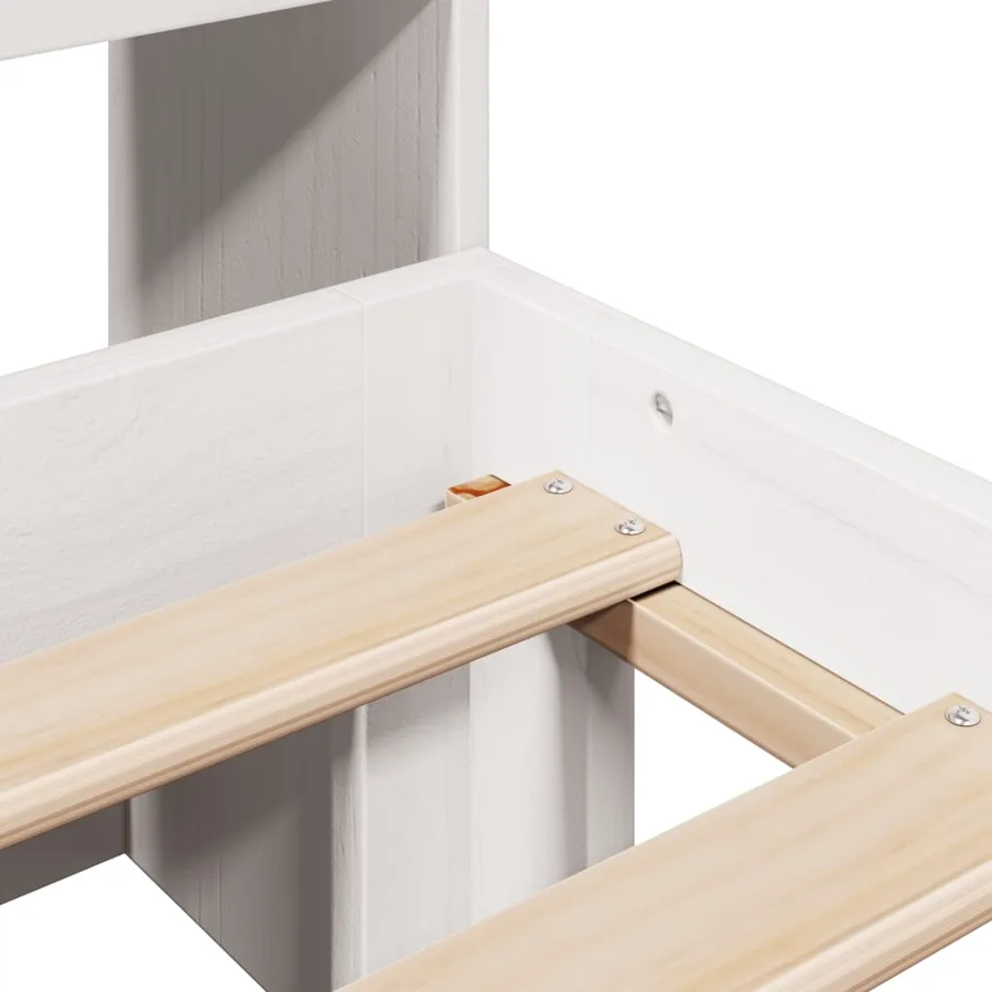 Lit bibliothèque sans matelas blanc 180x200 cm bois pin massif - 9