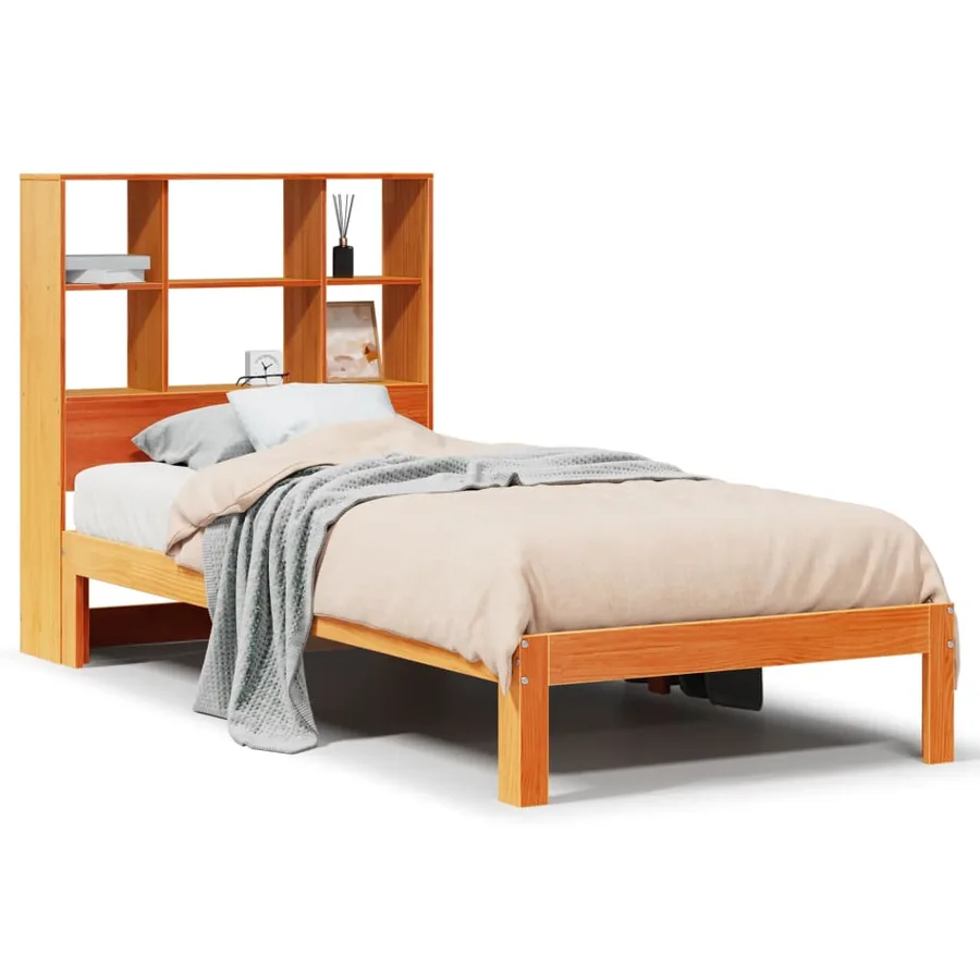 Lit bibliothèque sans matelas cire marron 100x200 cm pin massif - 2