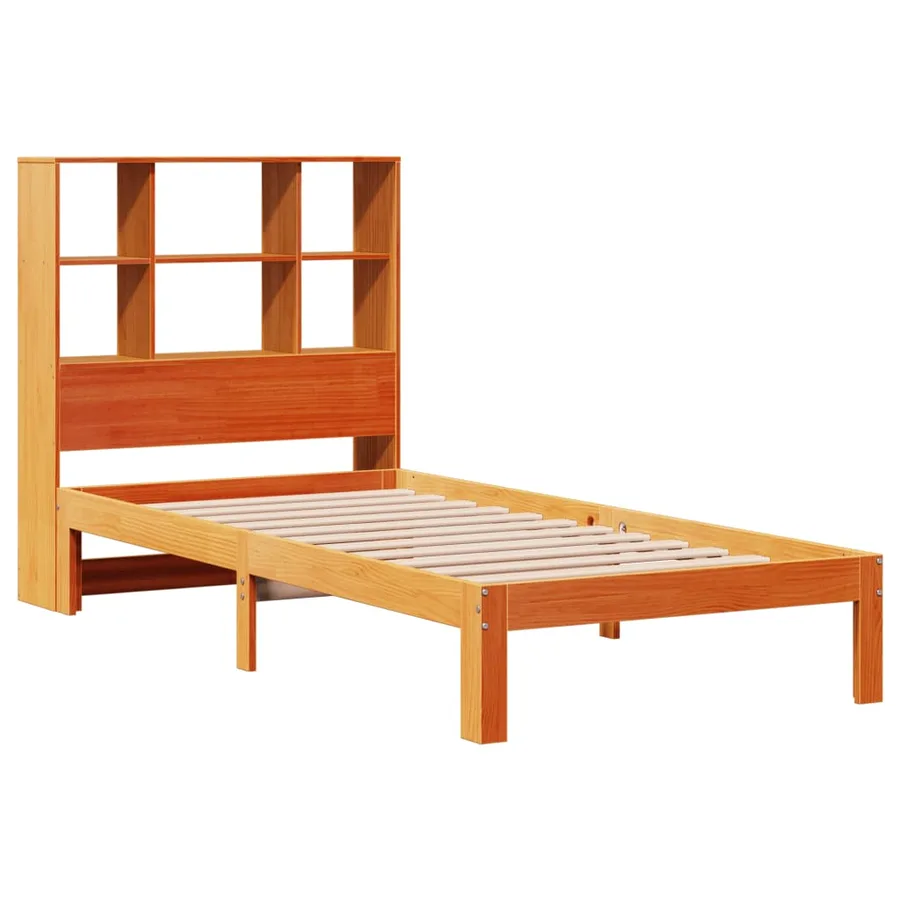 Lit bibliothèque sans matelas cire marron 100x200 cm pin massif - 3