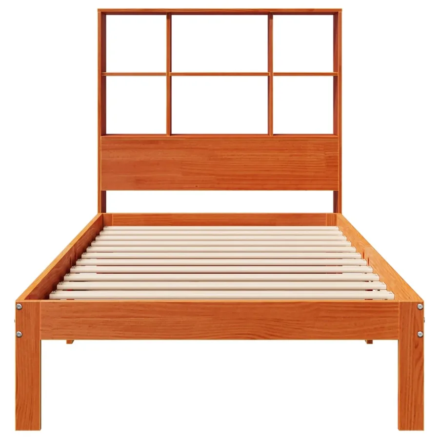 Lit bibliothèque sans matelas cire marron 100x200 cm pin massif - 4