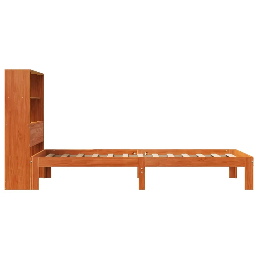 Lit bibliothèque sans matelas cire marron 100x200 cm pin massif - 7