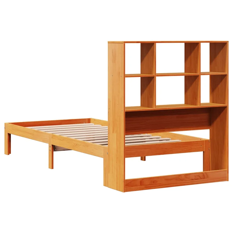 Lit bibliothèque sans matelas cire marron 100x200 cm pin massif - 8