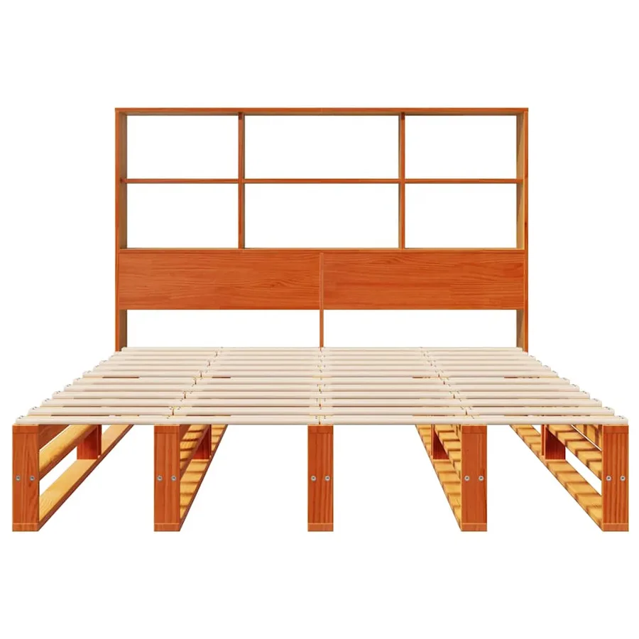 Lit bibliothèque sans matelas cire marron 140x190cm bois massif - 4