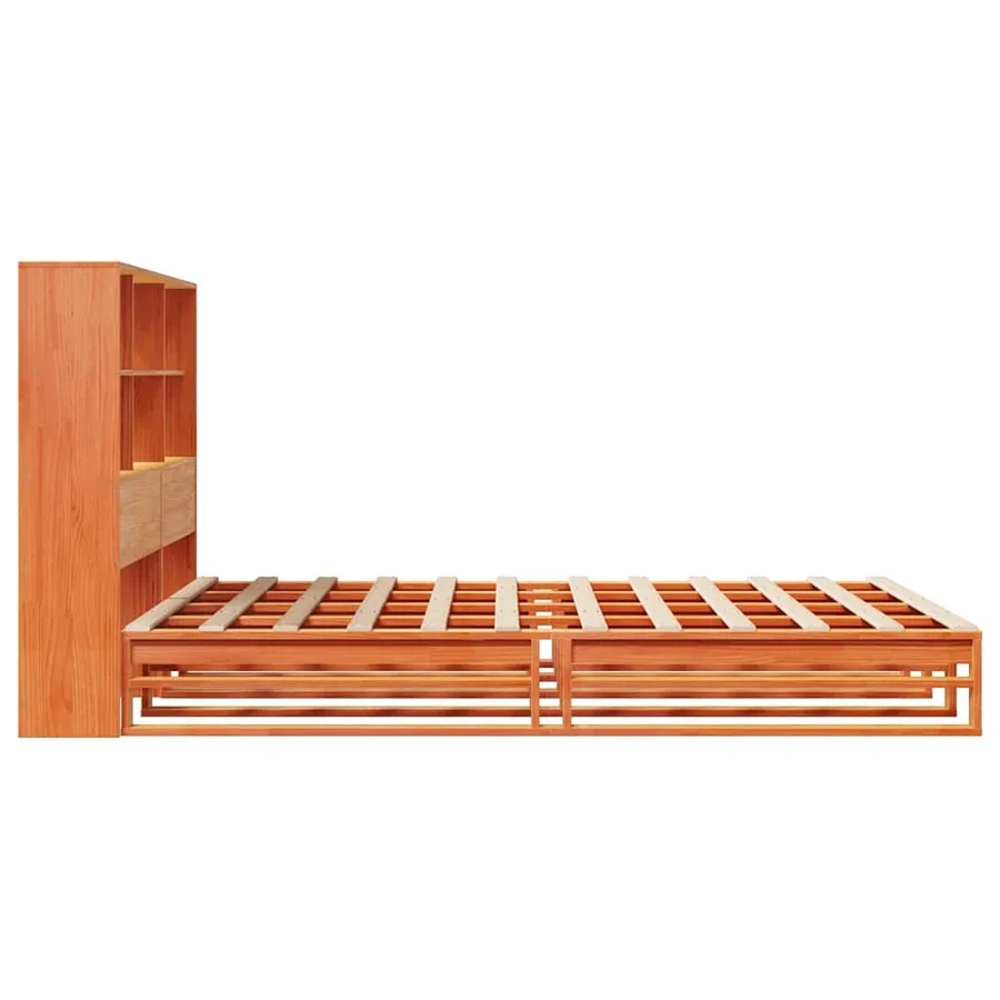 Lit bibliothèque sans matelas cire marron 140x190cm bois massif - 7