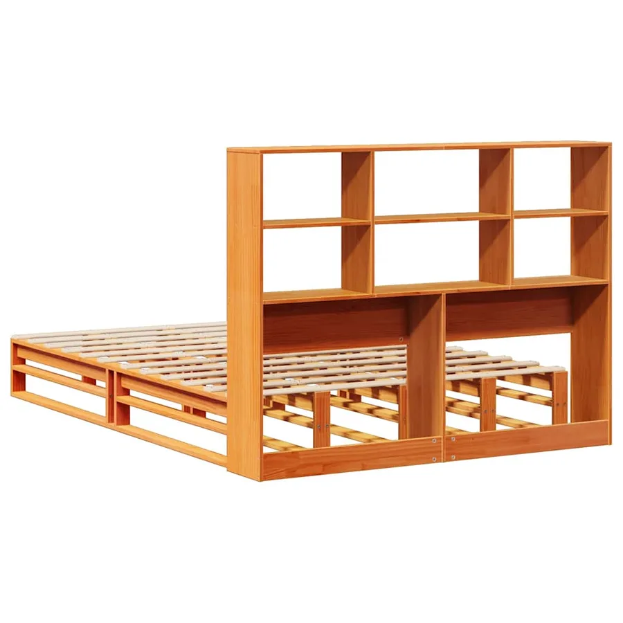 Lit bibliothèque sans matelas cire marron 140x190cm bois massif - 8