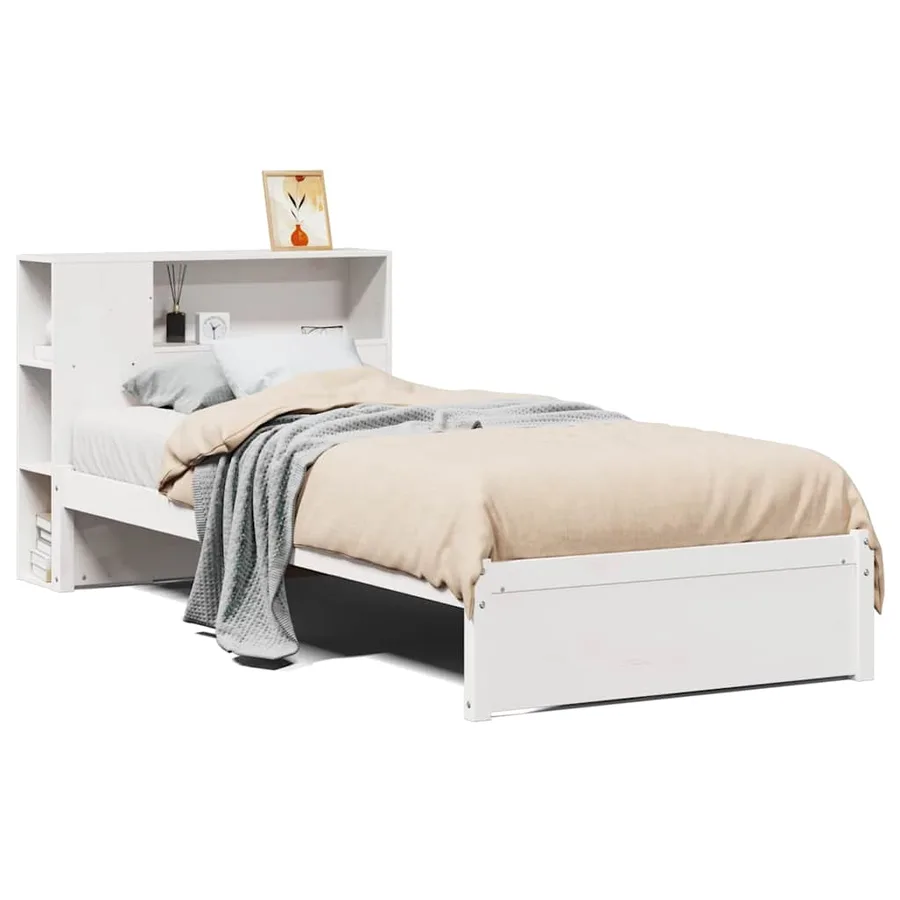 Lit bibliothèque sans matelas blanc 75x190cm bois de pin massif - 2